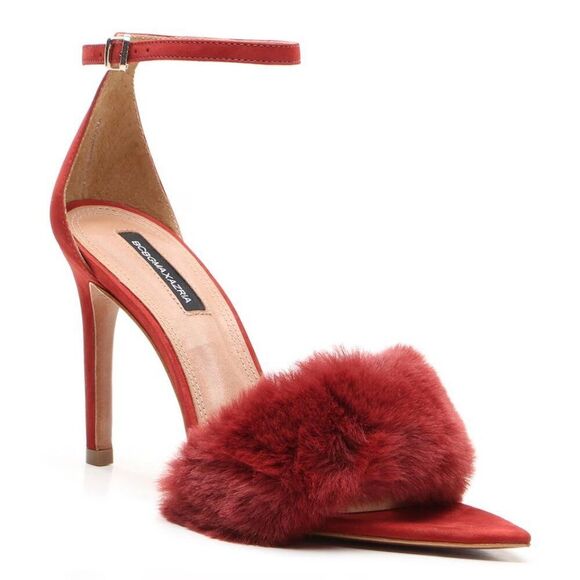 BCBGMaxAzria Shoes - NIB | BCBGMaxAzria Denli Faux Fur Ankle Strap Heel Pump Leather Burgundy 7